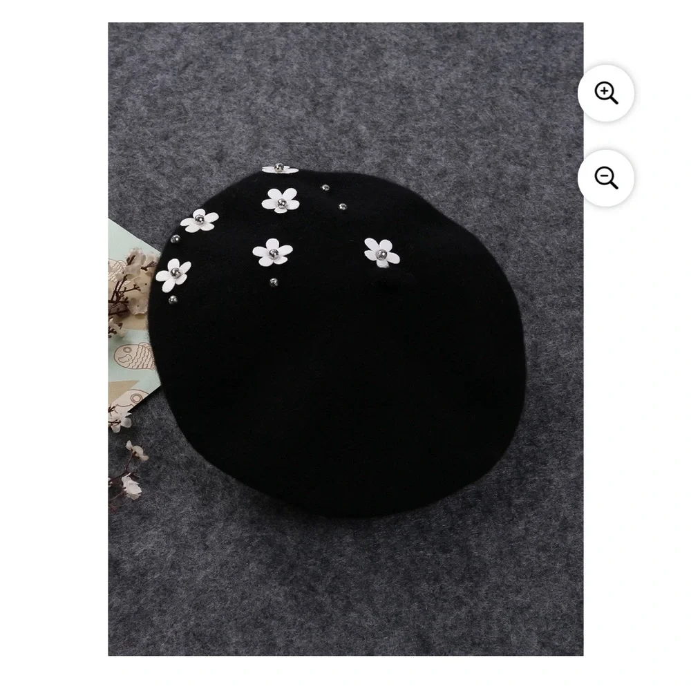 Girls Fashion Winter Warm‎ Beret Hat with Flowers, NWOT